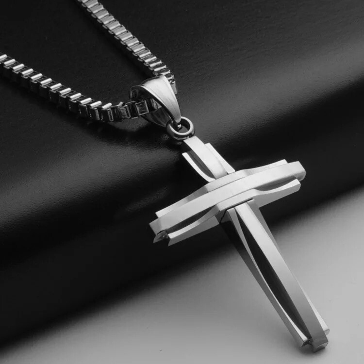 NEW Stainless Steel Silver Jesus Cross Crucifix Pendant Necklace Mens & Womens