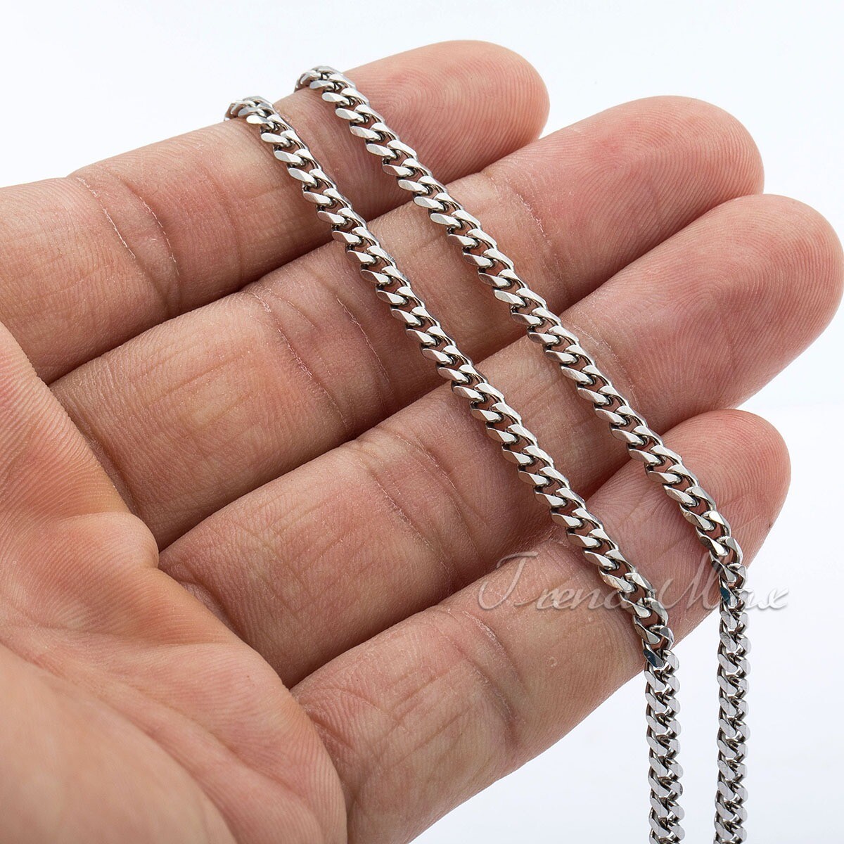3mm Curb Cuban Link Chain Necklace for Men Women Stainless Steel Lobster 16″-30″