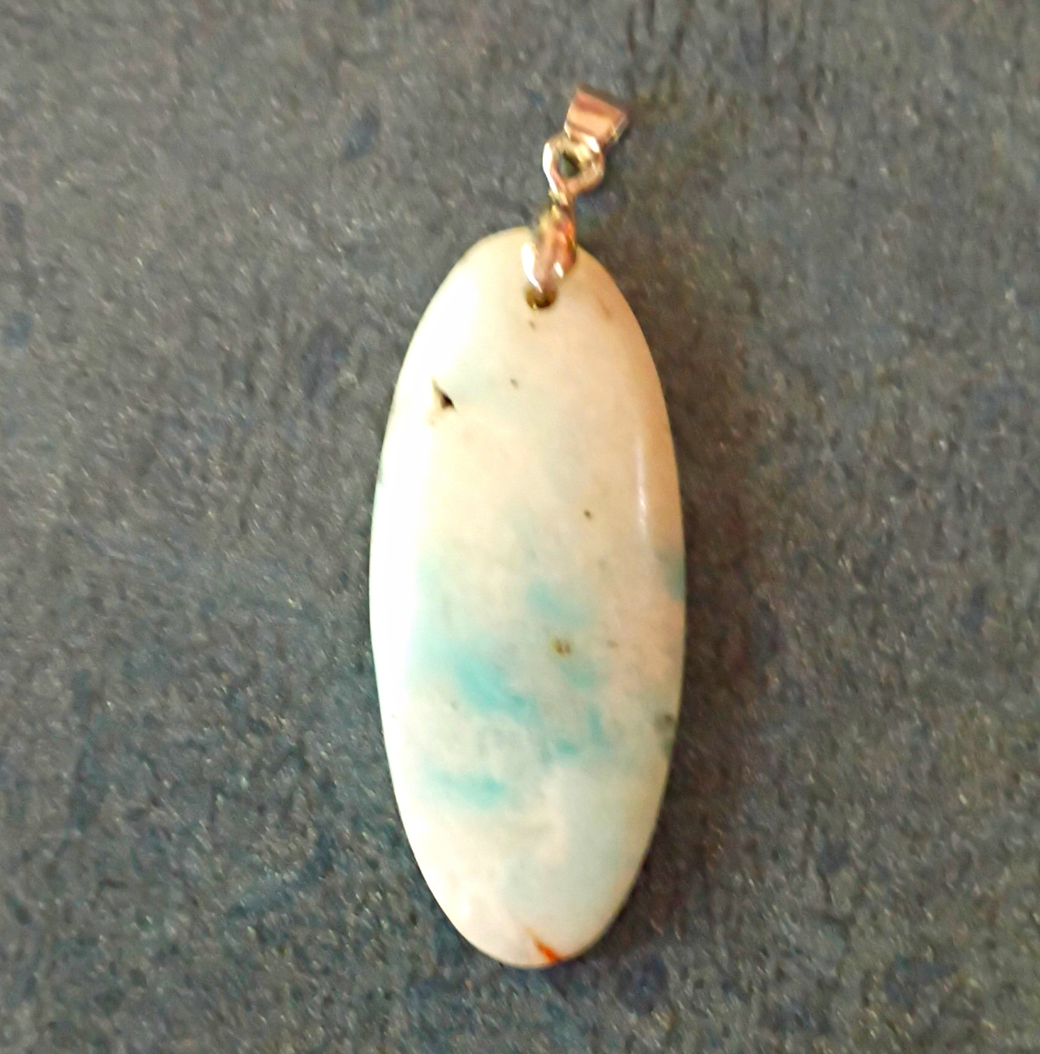 Oval Larimar Stone Charm Pendant Silver Tone Bail No Stone
