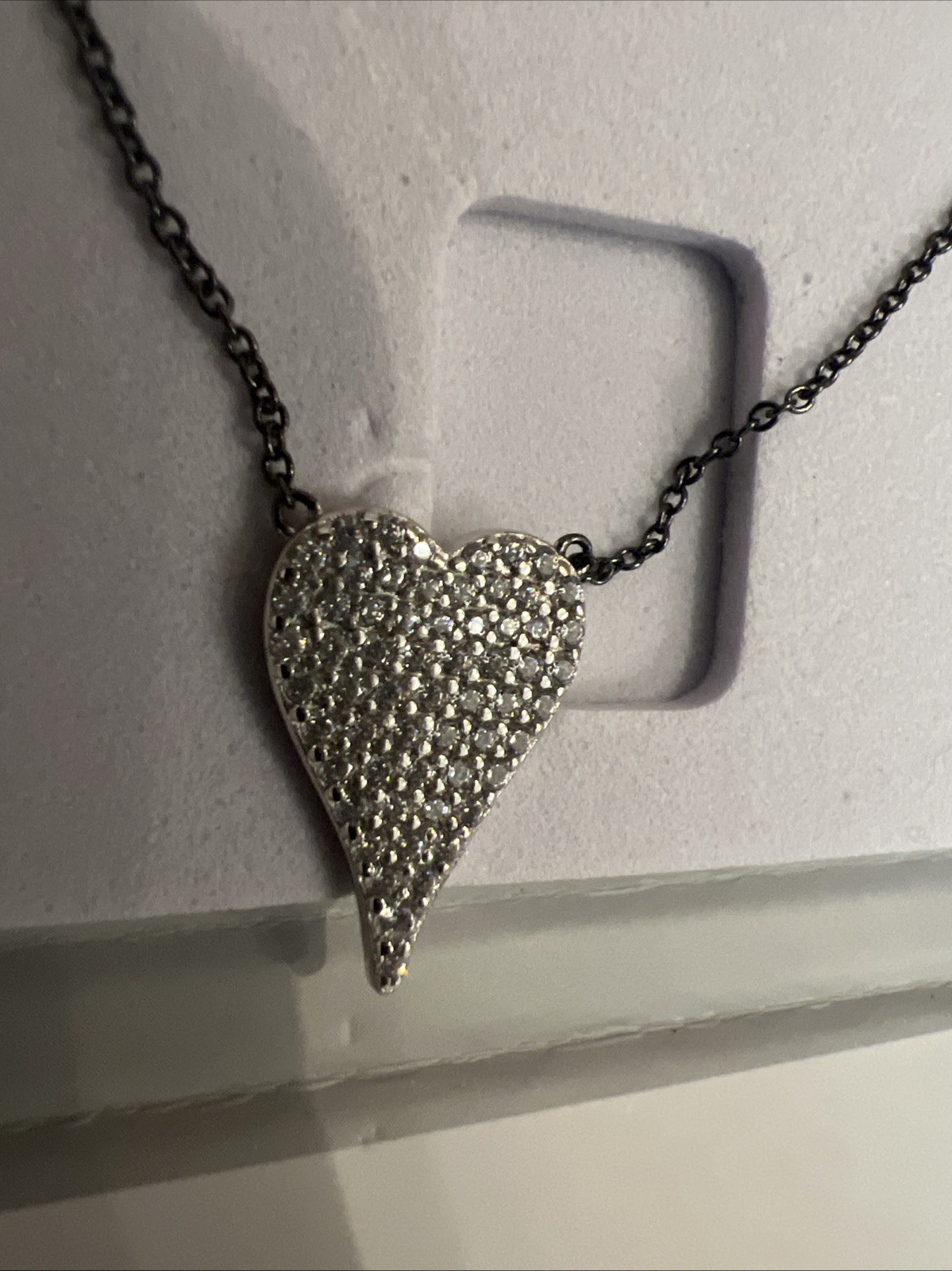 New Diamonique Jennifer Miller Pave Heart Necklace Sterling Silver 16” 4”