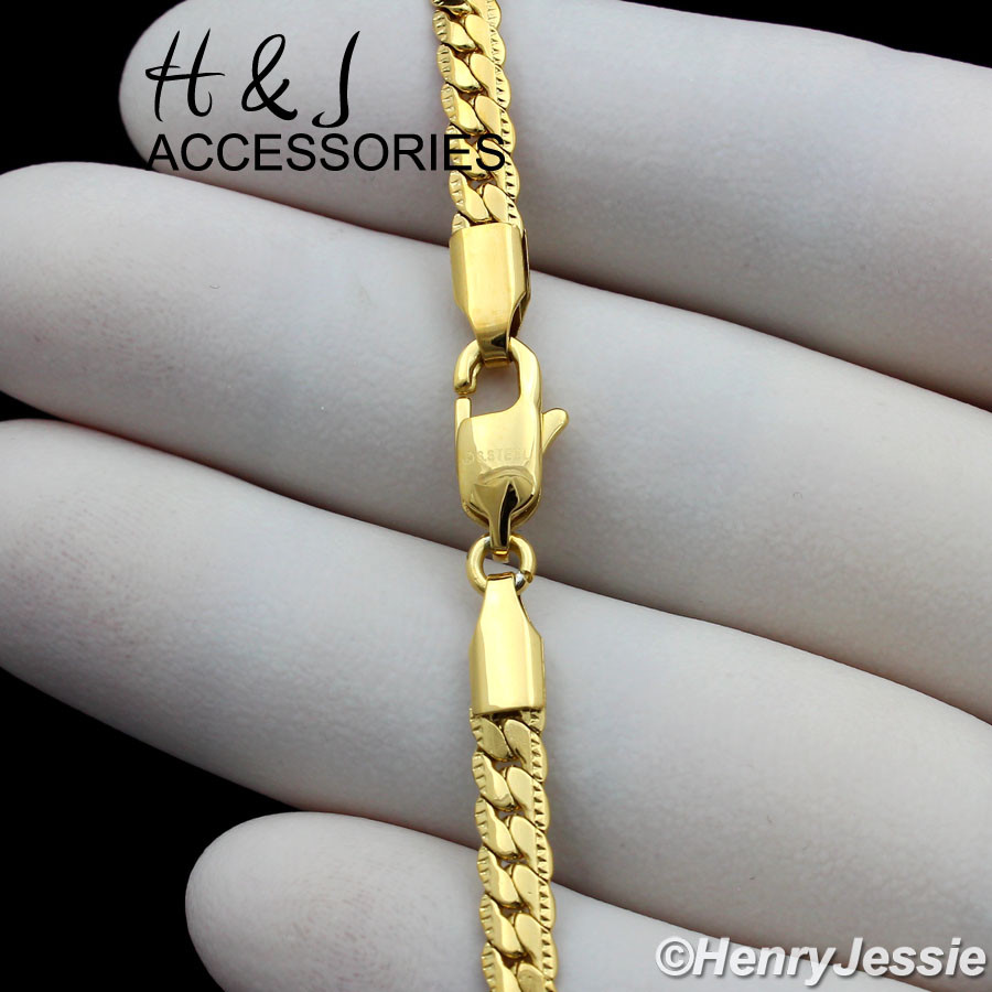 18-40″MEN Stainless Steel 4mm Gold Plated Cut Design Miami Cuban Necklace*GN161