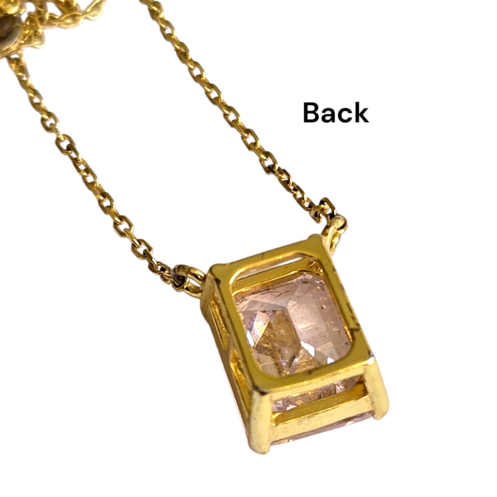 Gold Cake 925 Sterling Silver Pink CZ Emerald Cut Necklace Gold Plated 17″-20″