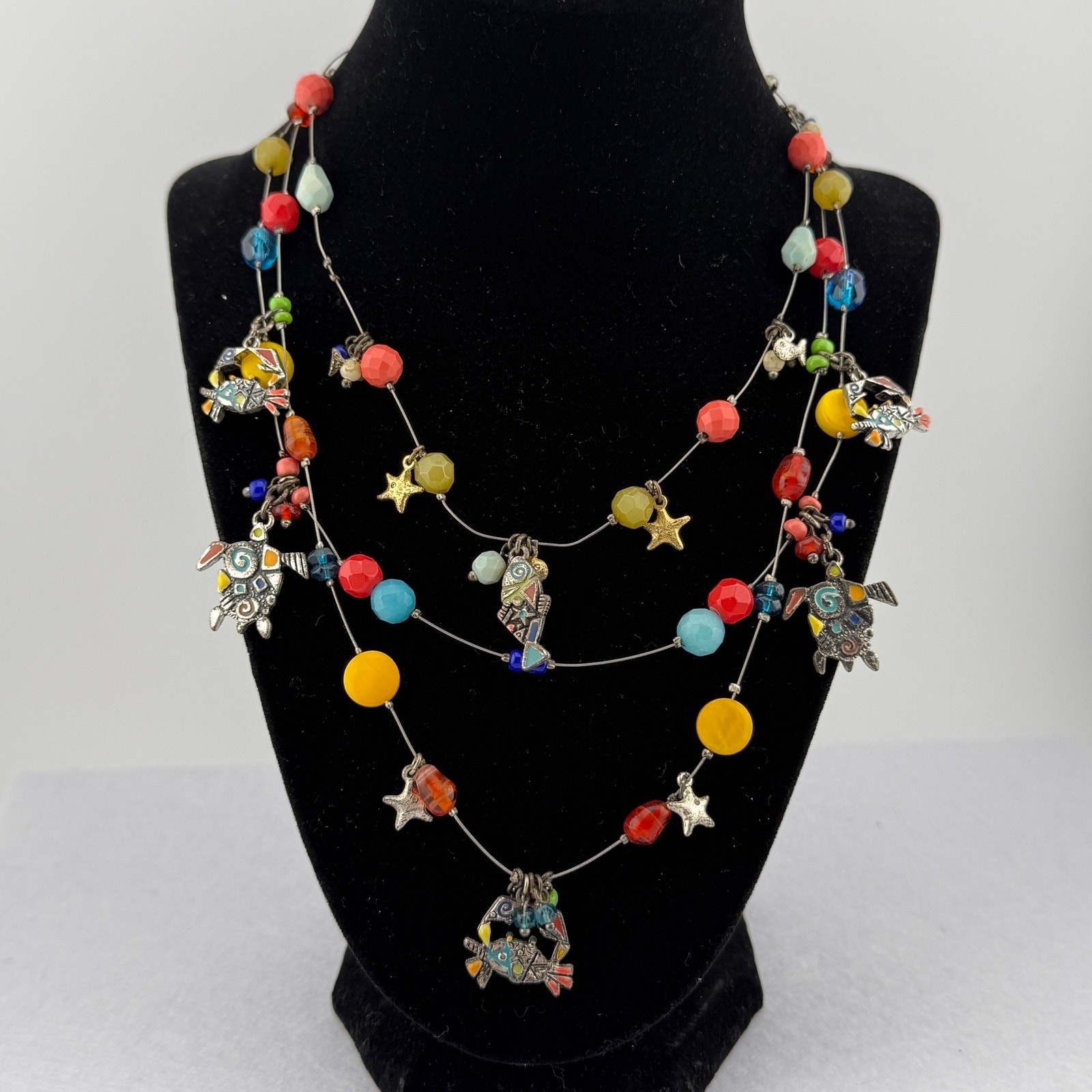Chicos Sea Life Necklace Colorful Fish Charm Statement Jewelry Whimsical Coastal