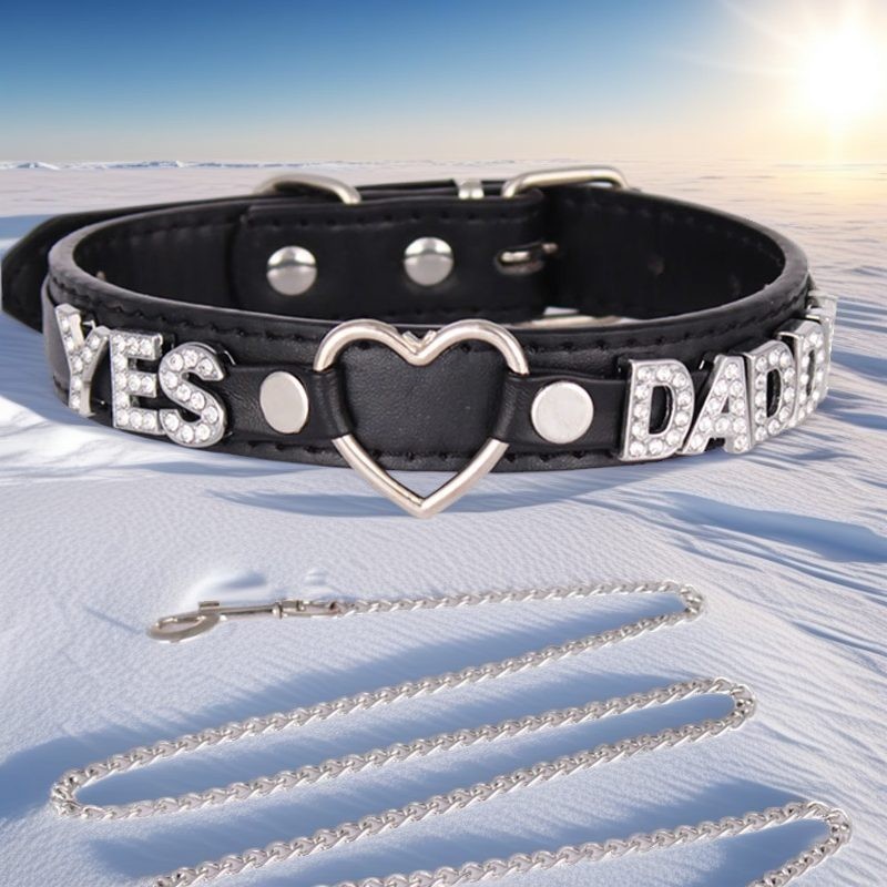 SEX WIFE Choker DIY BDSM Gift Necklace Heart Custom Collar Chain Metal Leash S4