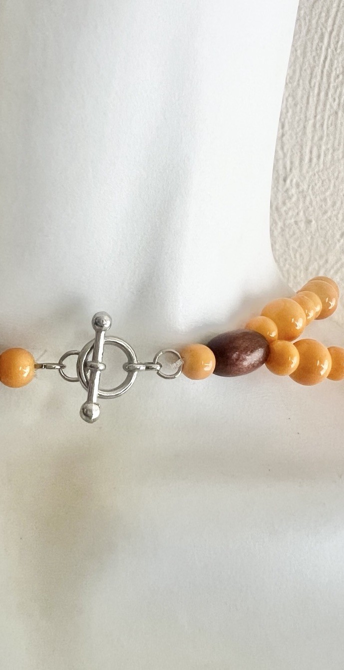 VINTAGE Beaded Necklace Double Drop Yellow Brown Jewelry Accessory Beads