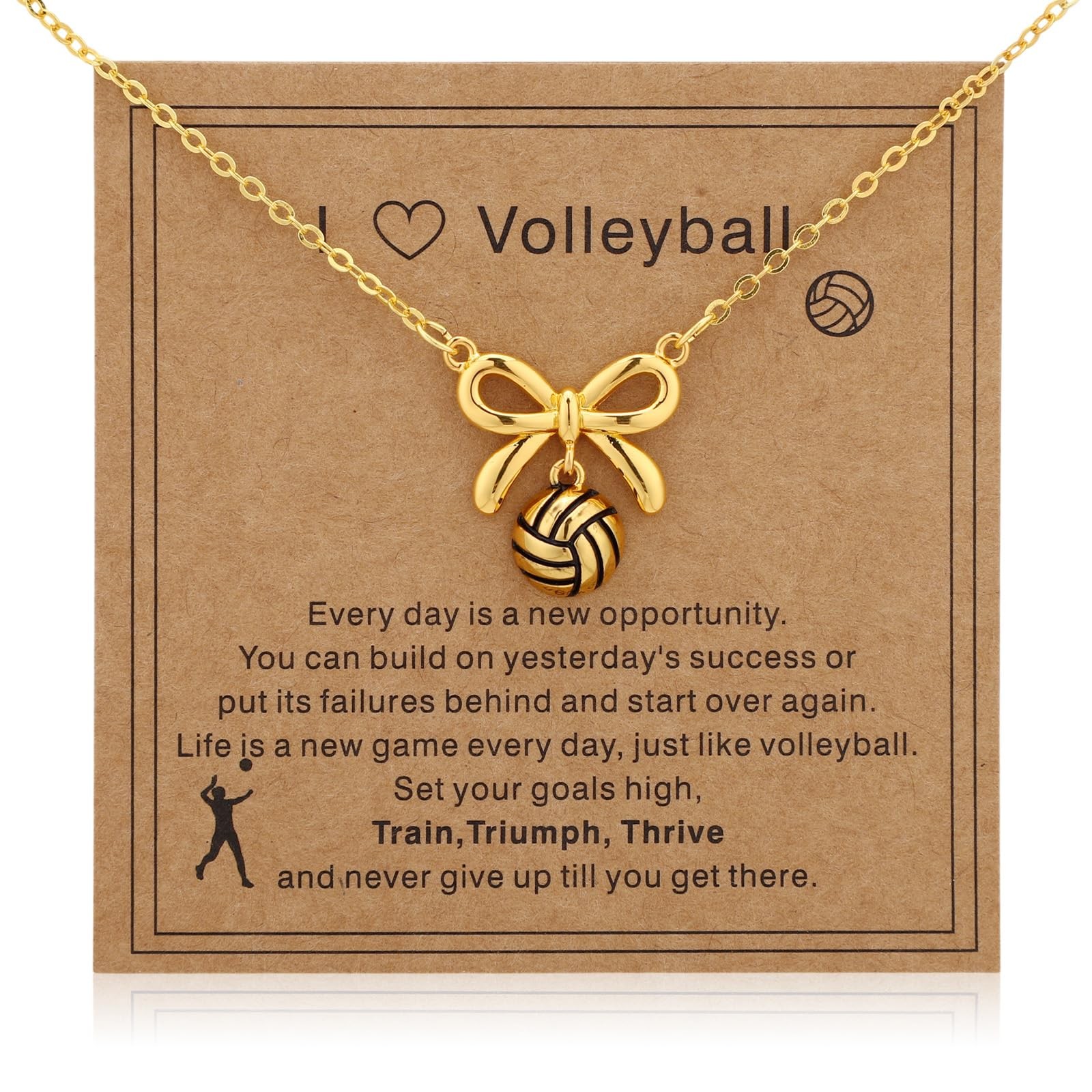 Mikovivi Volleyball Necklaces, 40+5cm/16+2in Adjustable Bow Medium, gold-tone
