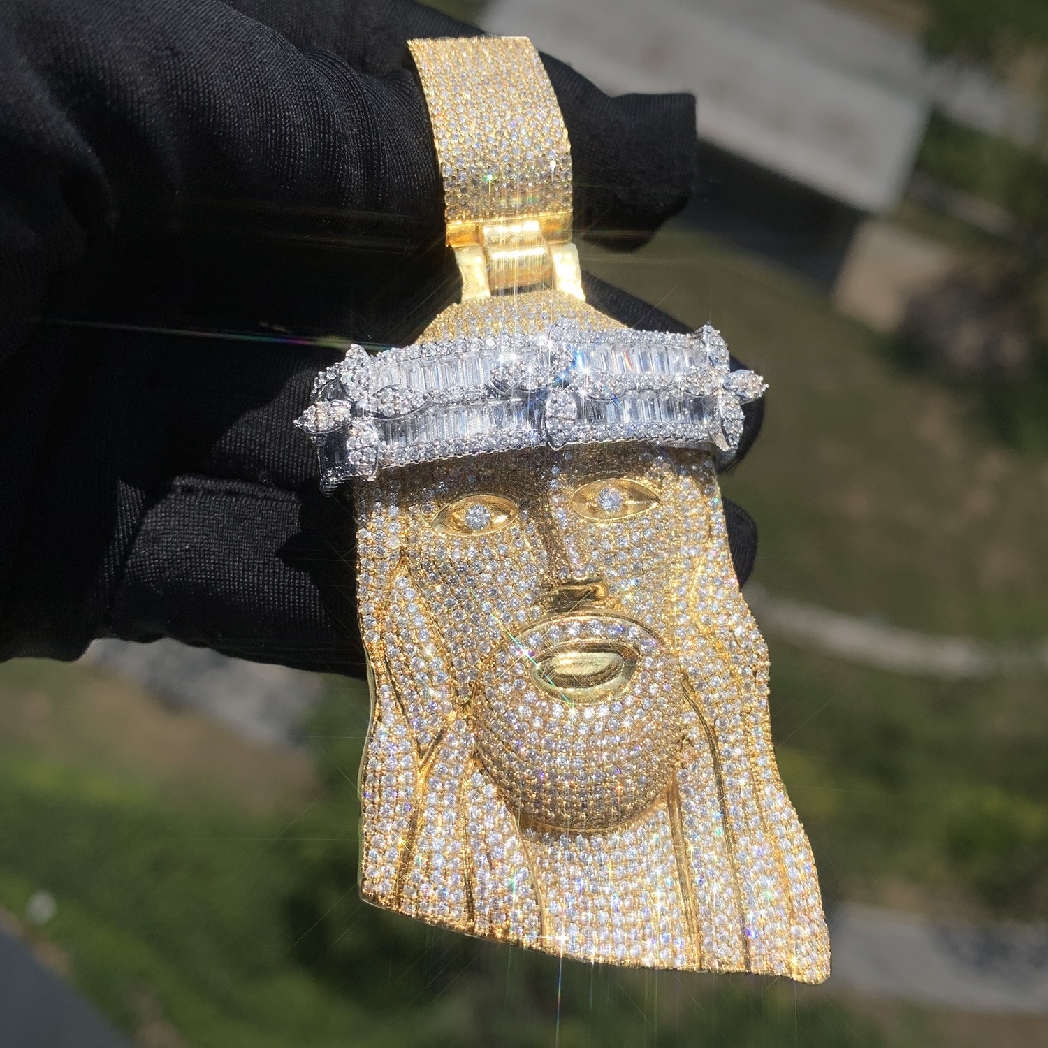 Hip Hop JESUS Pendant Necklace Gold Filled CZ Zircon Lucky Sweater Necklace Gift