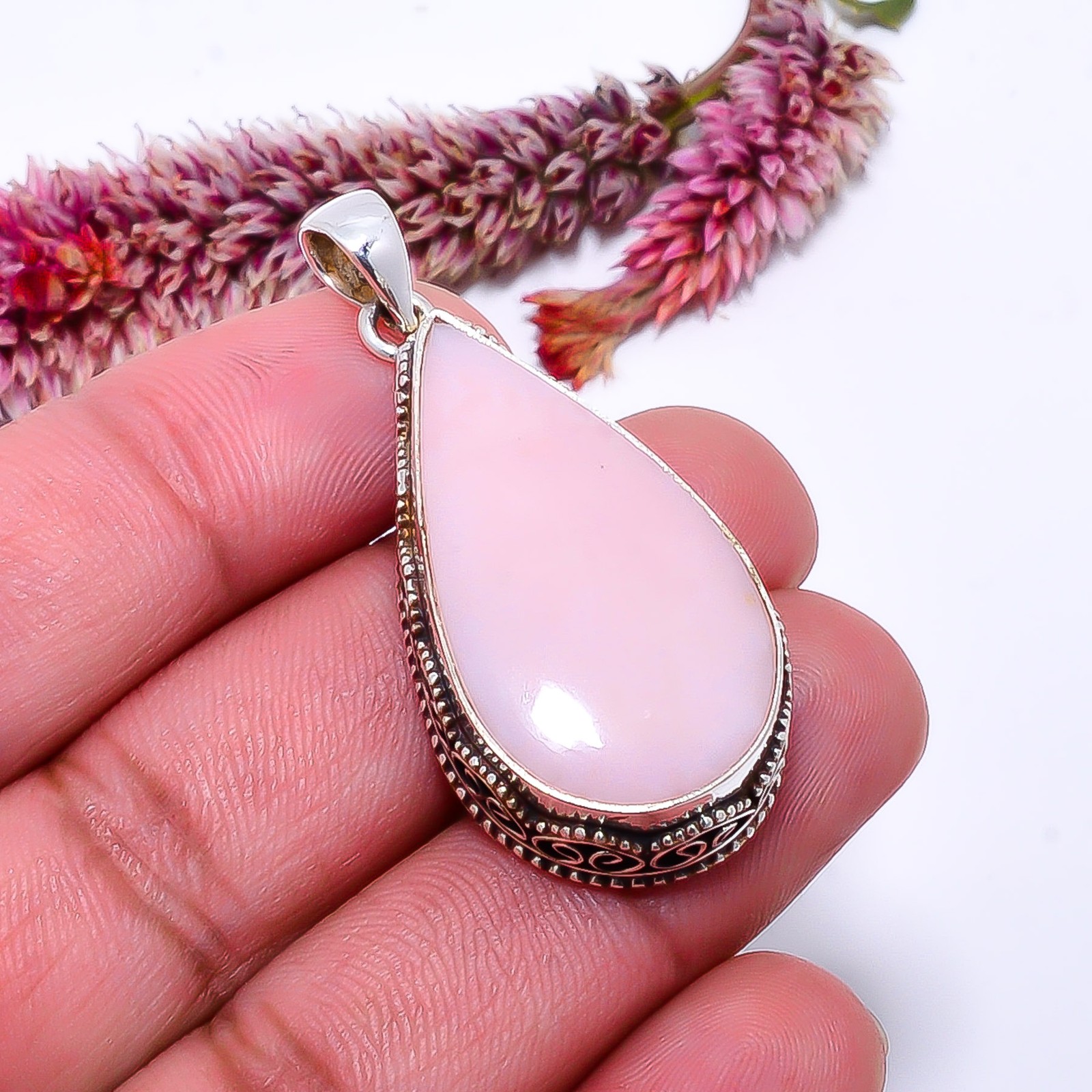 Pink Opal – Peru Fine Art 925 Sterling Silver Jewelry Pendant 1.87″ P10367114220
