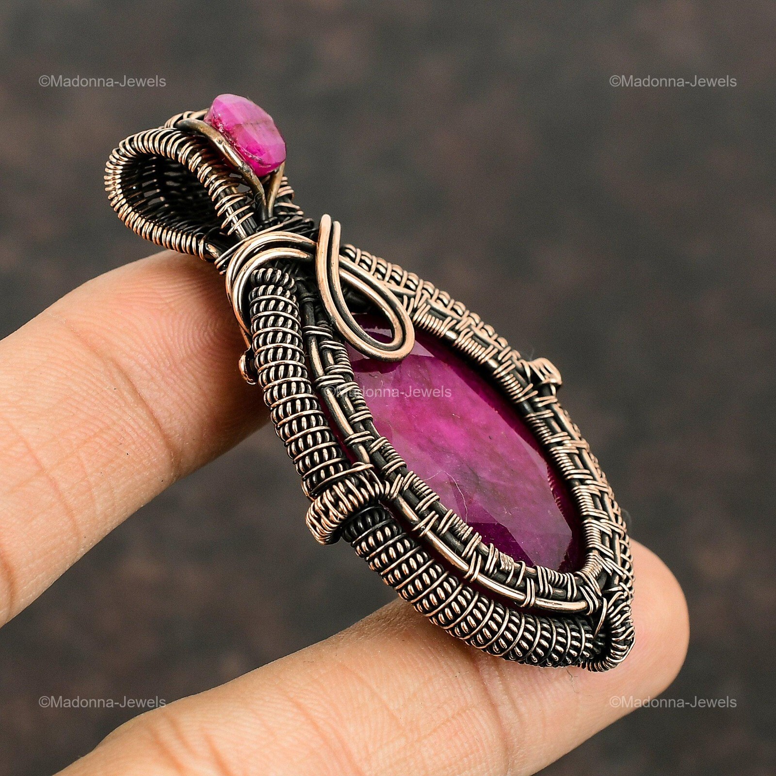 Kashmir Rubi Gemstone Jewelry Copper Gift For Bestie Wire Wrapped Pendant 2.56