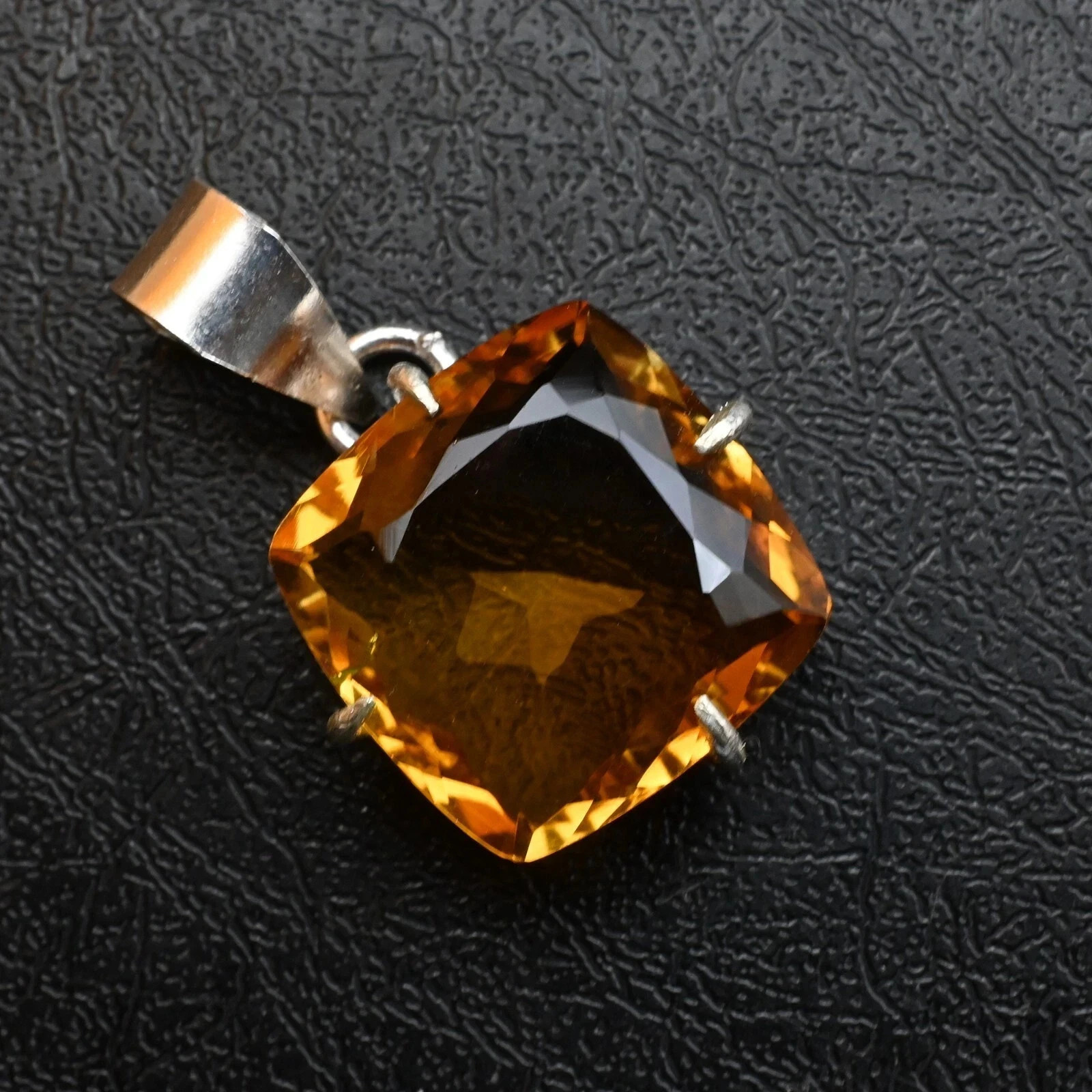 Certified Natural Yellow Citrine Gemstone 925 Sterling Silver Pendant 25 CT