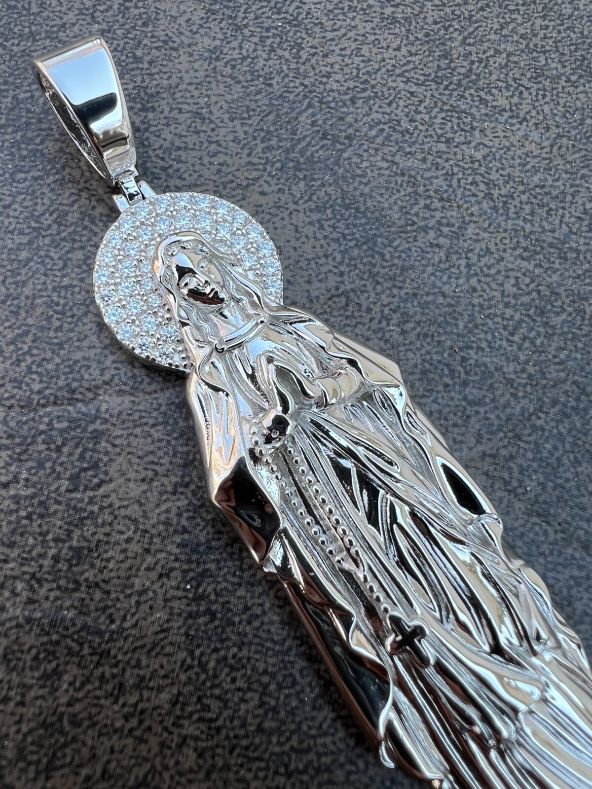 Real MOISSANITE 925 Silver Virgin Mary Guadalupe Pendant Iced Necklace – 3 Sizes