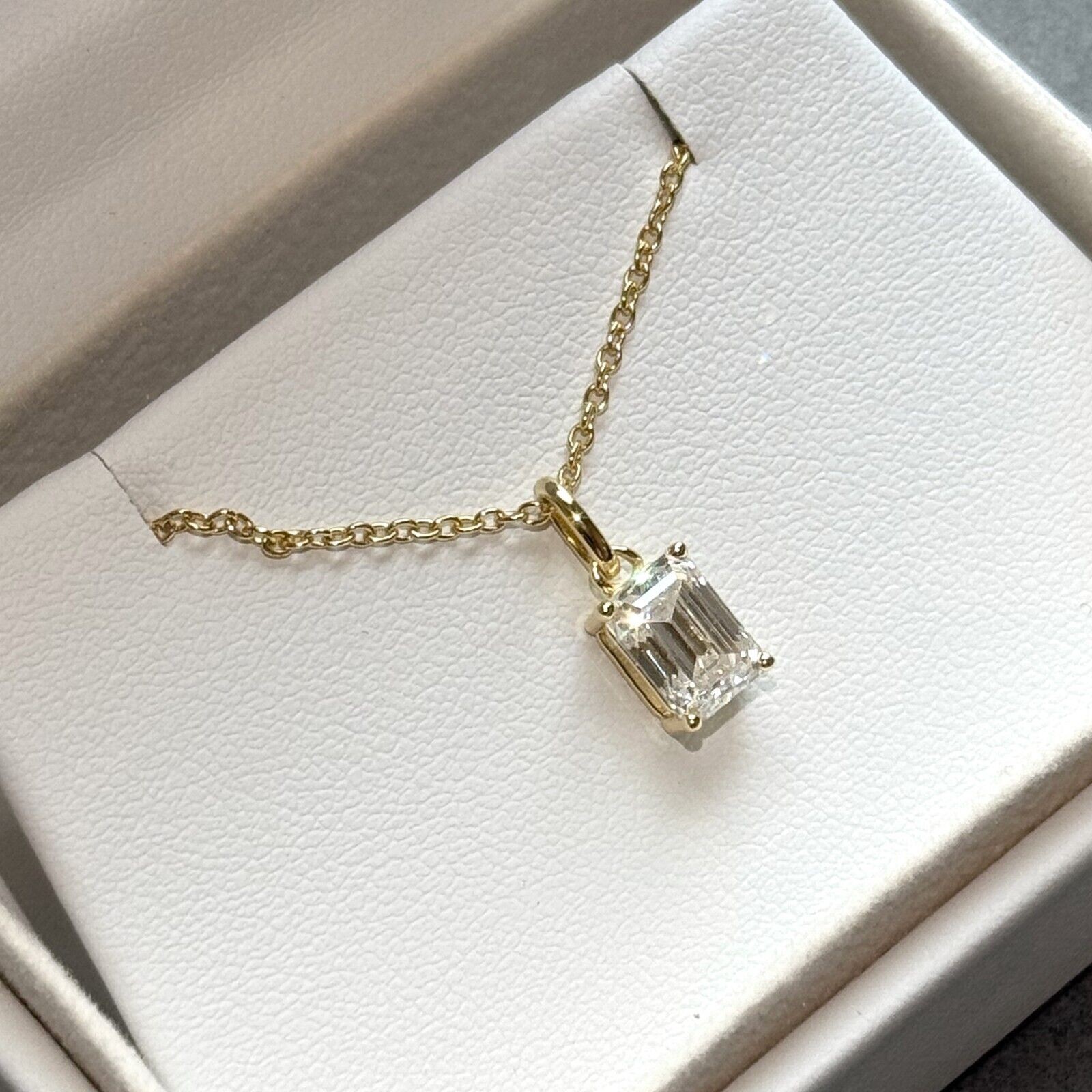Emerald Cut Moissanite Solitaire Pendant with Necklace – 925 Silver or 14k Gold