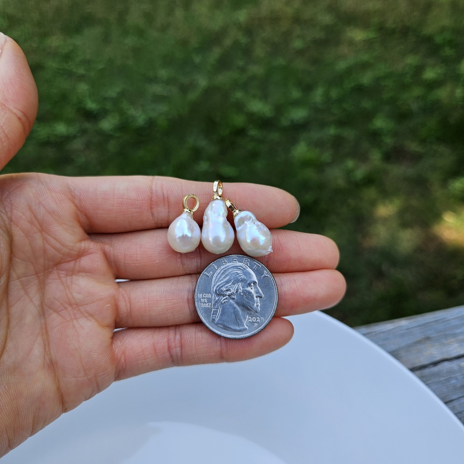 3 Pcs Small Freshwater Baroque Pearl Pendants With Gold Plated Bail