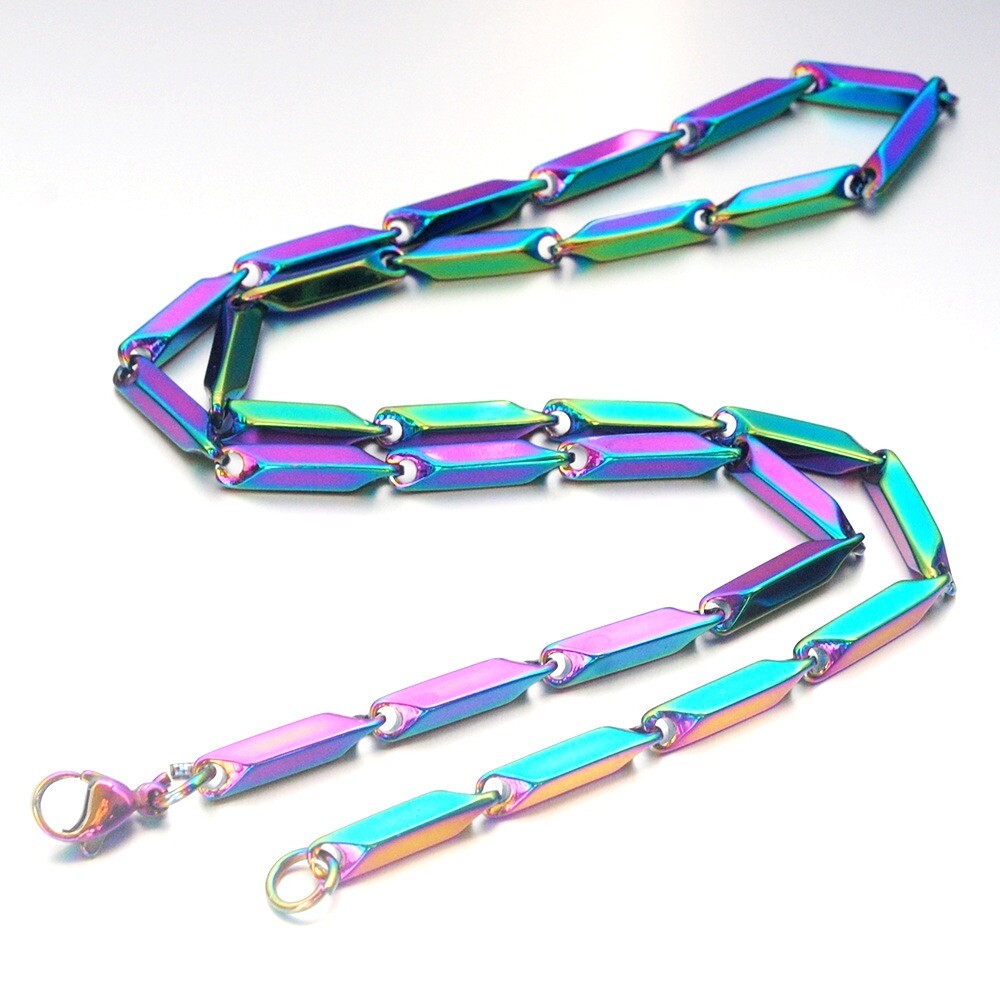 Wholesale Stainless Steel Silver Rhombus Square Seeds Chain Necklace Men’s Gift