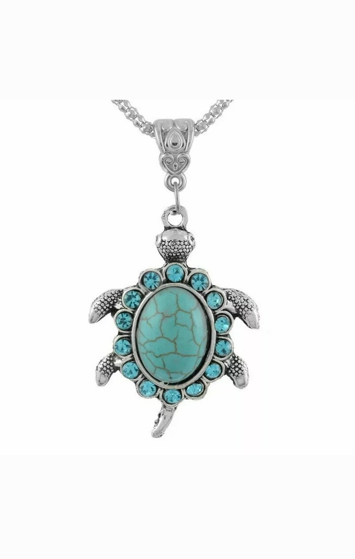 Tibetan Silver Turquoise Turtle Pendant Necklace