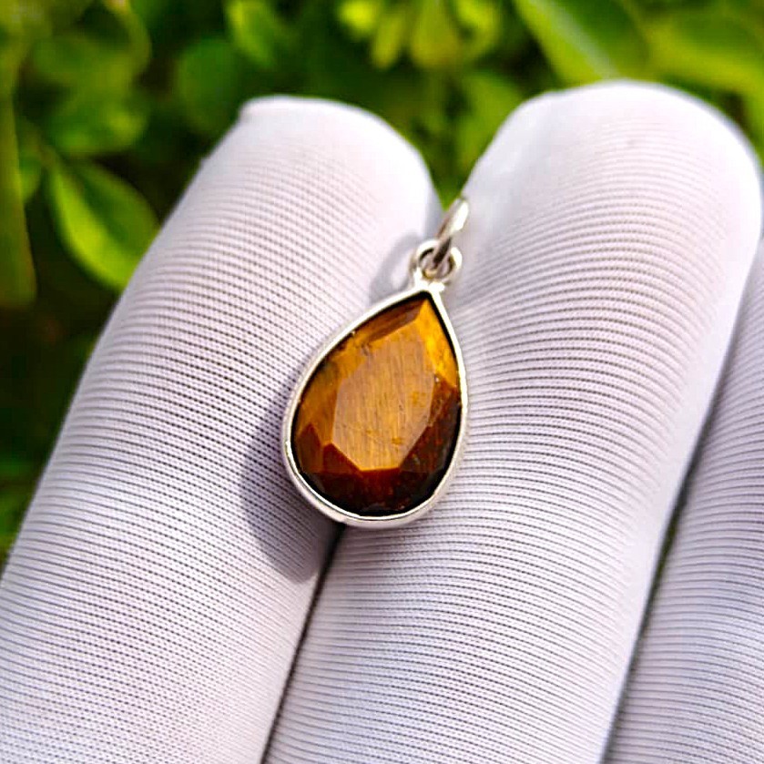 Natural Tiger’s Eye Gemstone Pendant 925 Sterling Silver Handmade Charm Jewelry