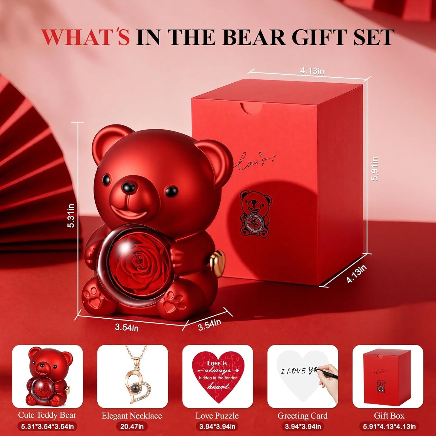 Valentines Day Gifts for Her,Cute Teddy Bear with Preserved Rose,Hidden Surprise