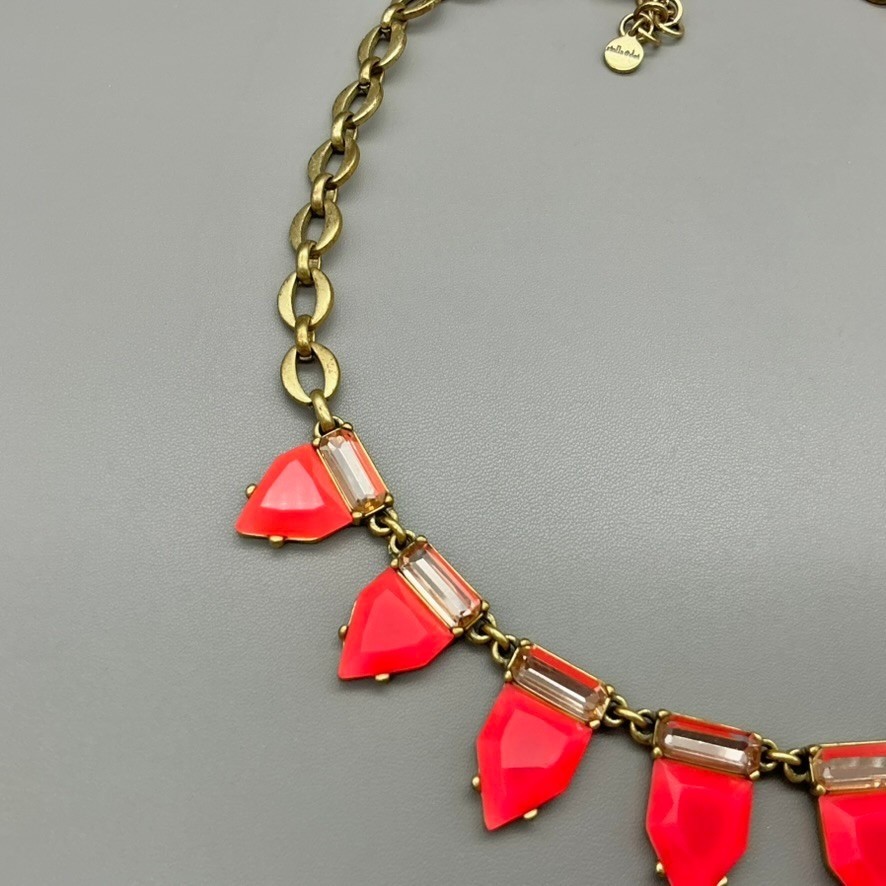 Stella & Dot Necklace Womens Gold Tone Pink Statement Spike Dangle 18 Inch