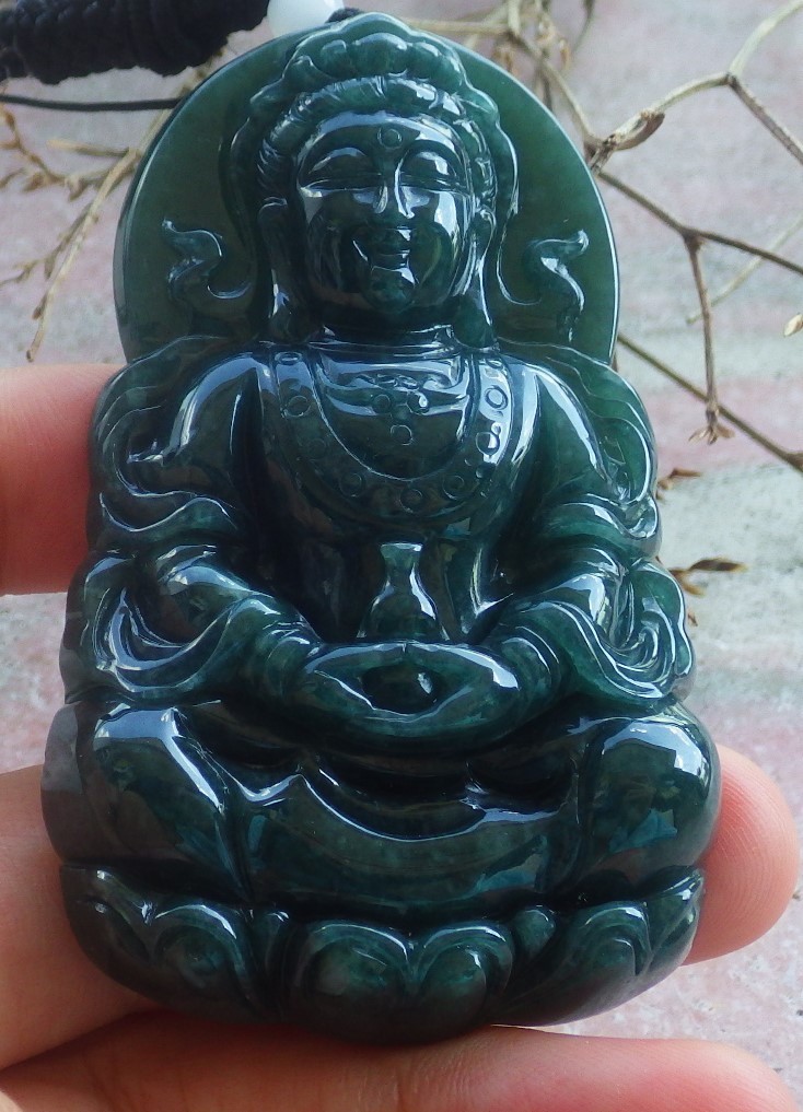 Video Certified A JADE JADEITE PENDANT Guanyin Kwan Yin Lotus Vase 观音 419131 TS