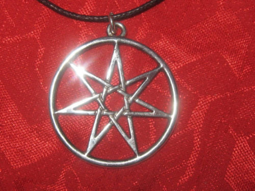 SILVER 25mm SEVEN POINTED FAIRY STAR HEPTAGRAM SEPTAGRAM WICCAN PENDANT NECKLACE