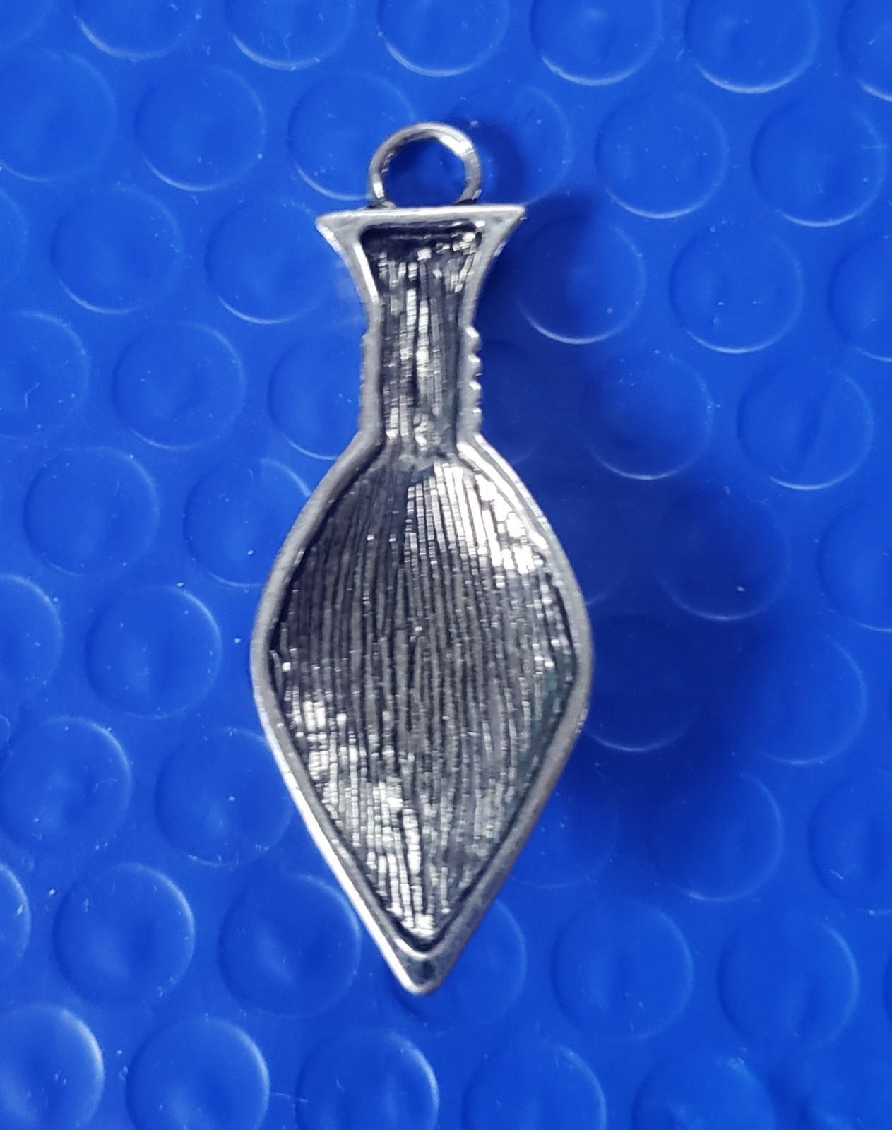 Silver Tone Native Style Vase Pendant Blue Center Stone 2″