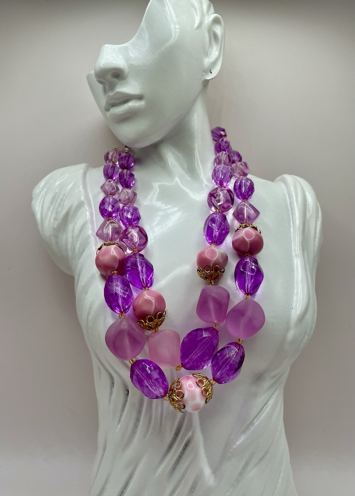 Mid Century Signed West Germany Lucite and Glass Beaded Necklace