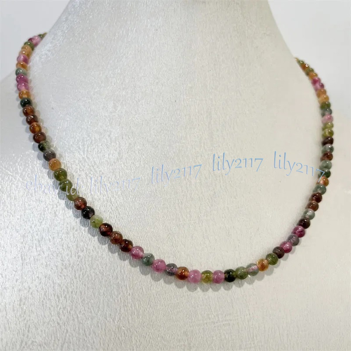 Small 4mm Natural Colorful Tourmaline Round Gemstone Beads Necklace 14-28 inch