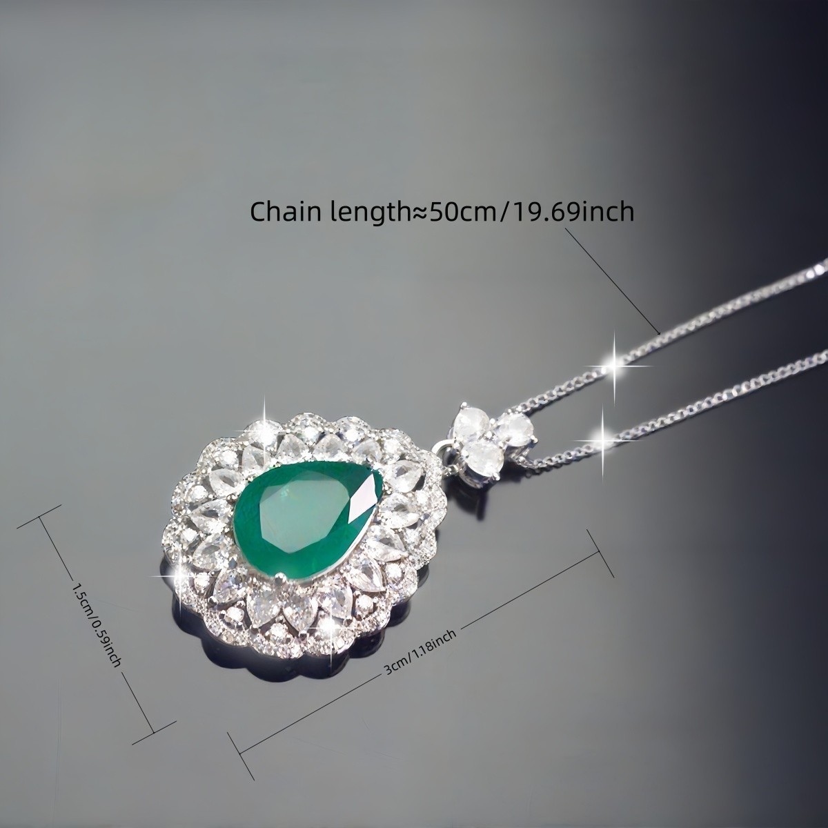 Pear Cut Simulated Emerald Double Halo Pendant Necklace For Women, Copper Plated