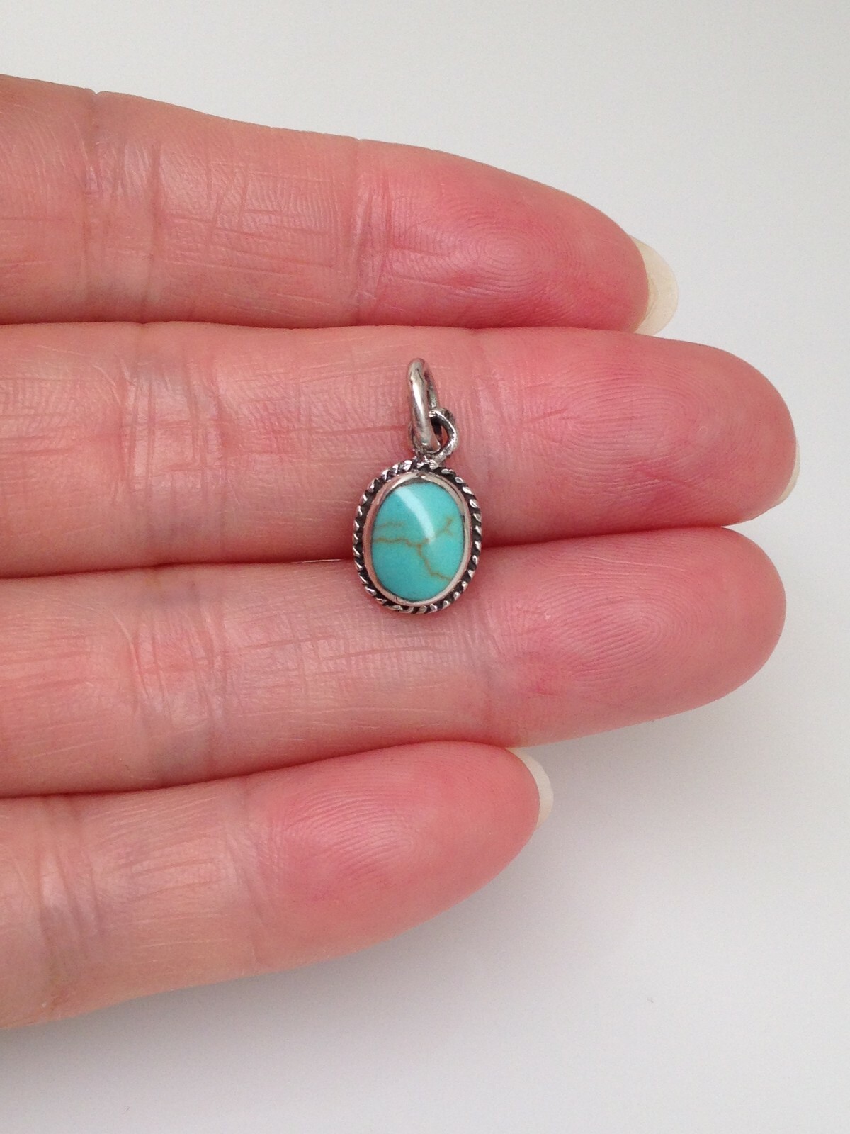 Oval Turquoise Pendant 925 Sterling Silver Small Turquoise Charm 9.5mm (17mm)