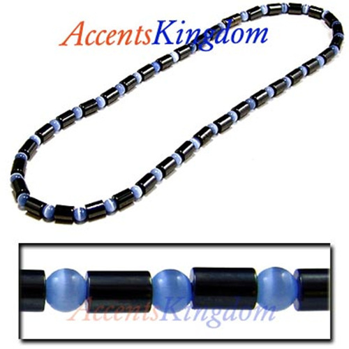 Accents Kingdom Women’s Magnetic Hematite Blue Cat’s Eye Bead Necklace 18″