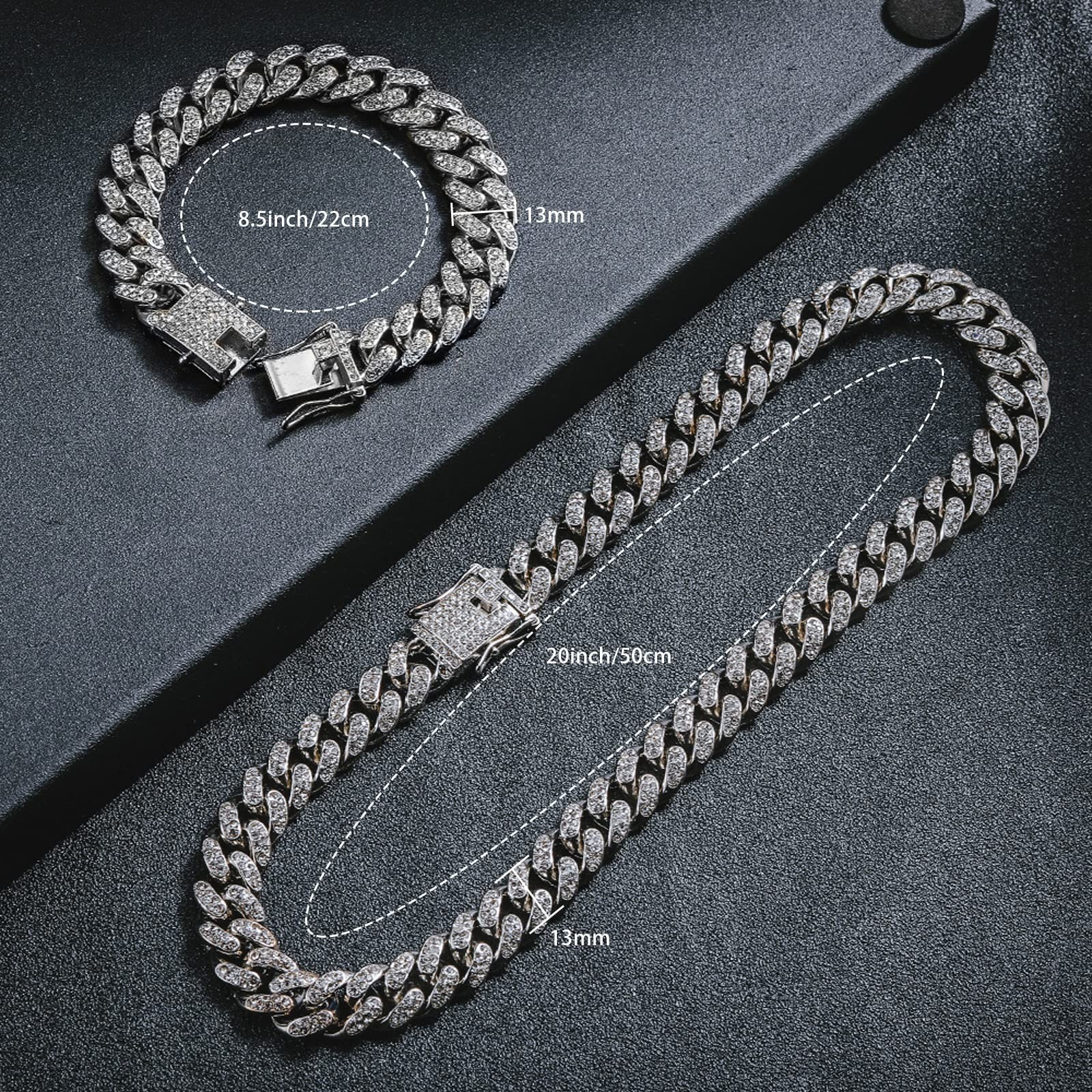 GIHENHAO 2pcs Cuban Link Chain for Men,Silver Necklace and Bracelet,Miami Cub…