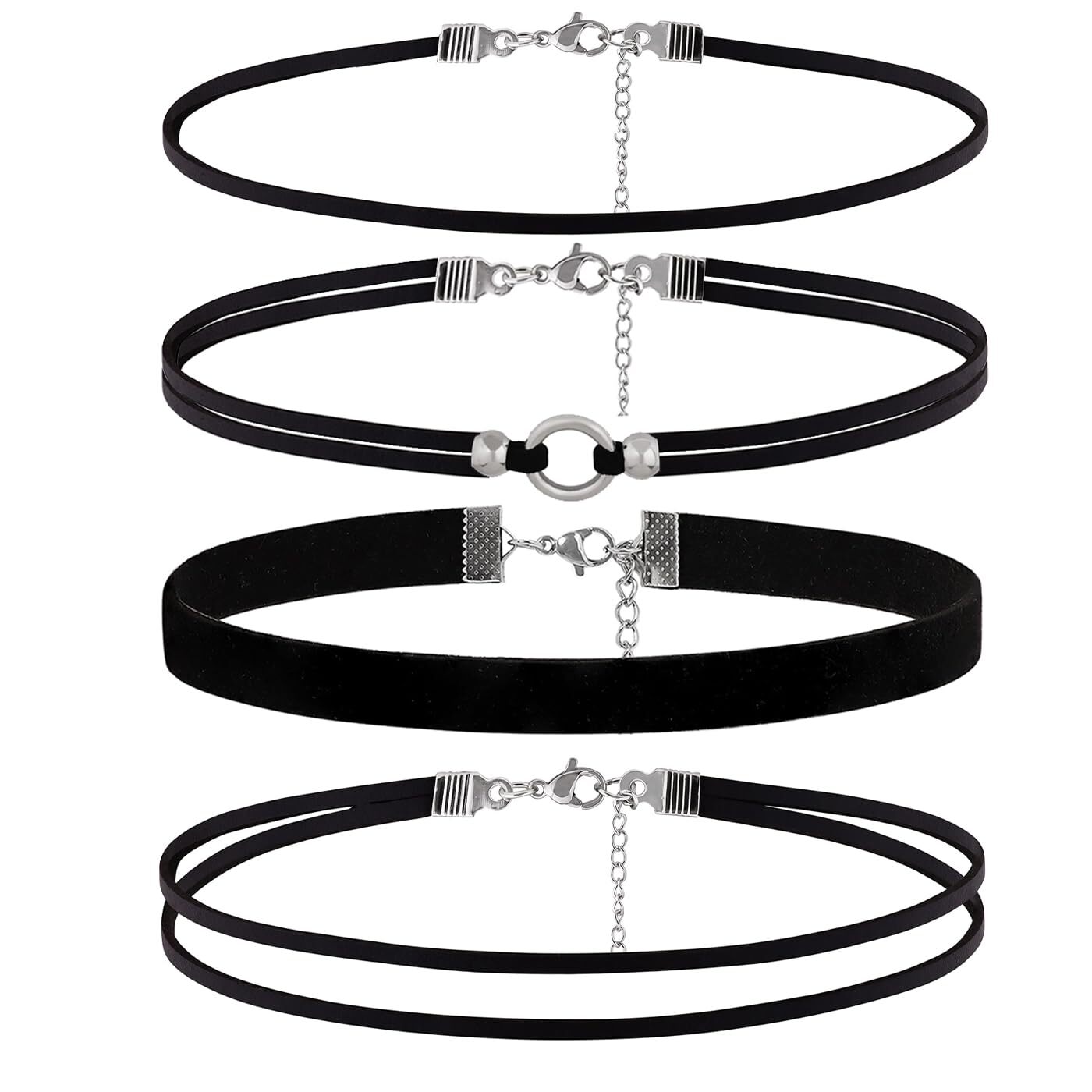4PCS Black Choker for Women Black Lace Velvet Chocker Set Layered Classic Choker