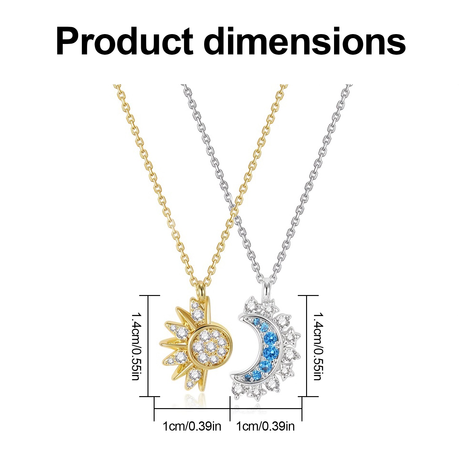 Blue Gemstone Sun & Moon Matching Necklace Set Magnetic & Adjustable Stainless