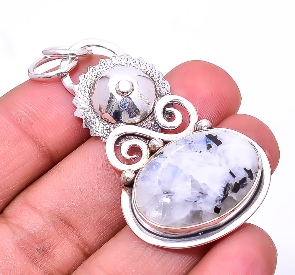 Rainbow Moonstone Designer Handmade 925 Sterling Silver Pendant 2.03″ P_9412_152