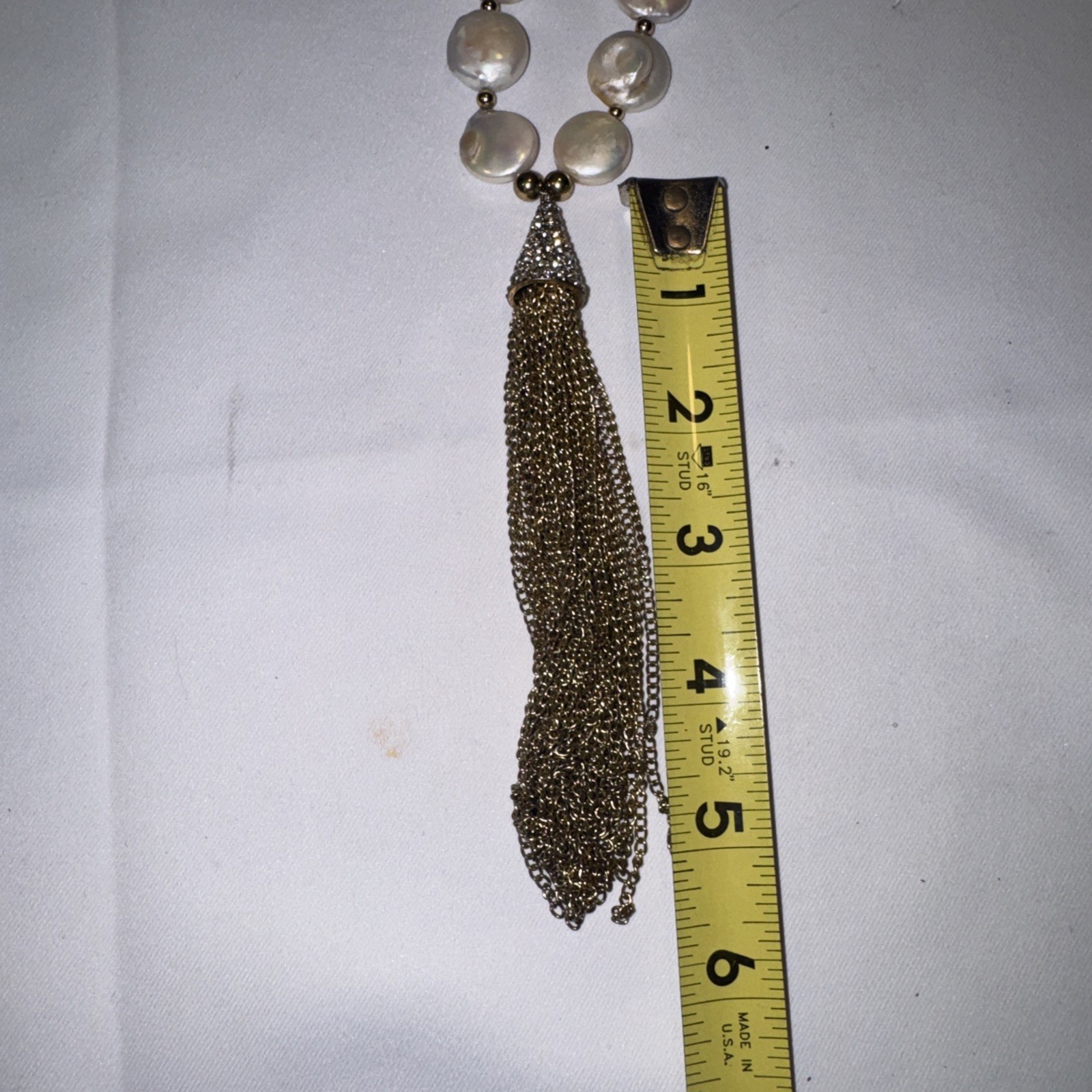 Freshwater Pearl Necklace With Cz Dangle 21” Magnetic Close Great Quality 4 Oz