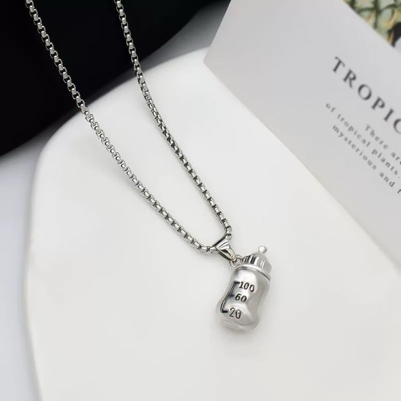 Fashion Cute 3D Baby Bottle Shape Pendant Stainless Steel Necklace