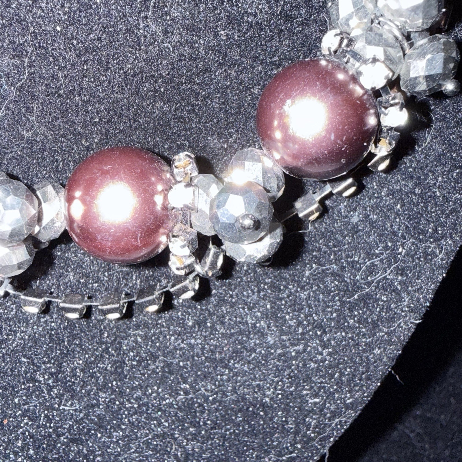 Silver tone pink faux pearl & crystal cluster statement necklace, adjustable