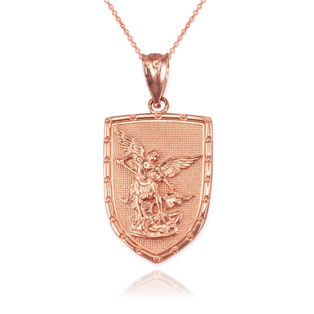 Gold St. Michael Shield Pendant Necklace | Protection Charm | 10k / 14k