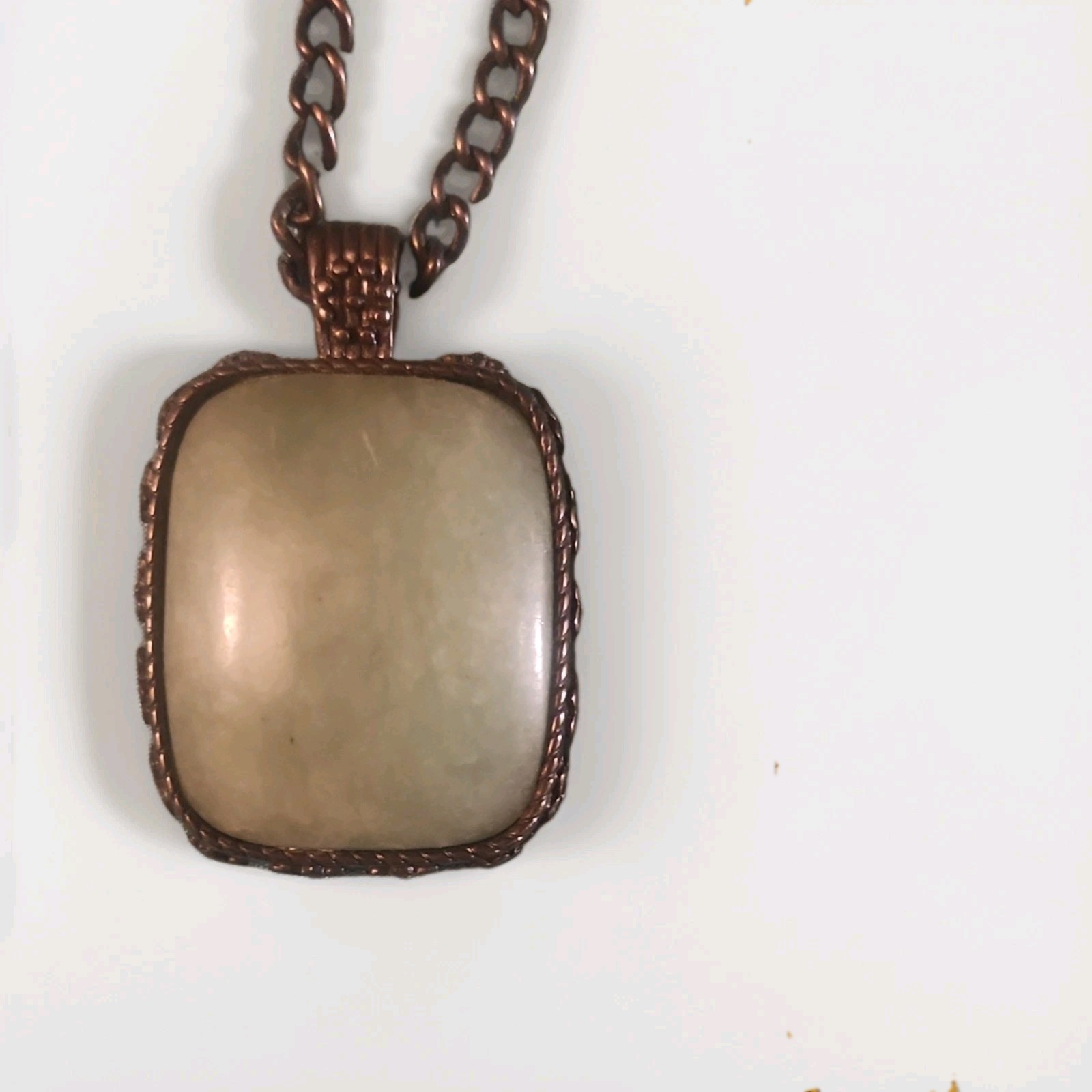 Copper Tone Cable Chain Necklace w/ Square Pale Green Pendant, Lobster Clasp