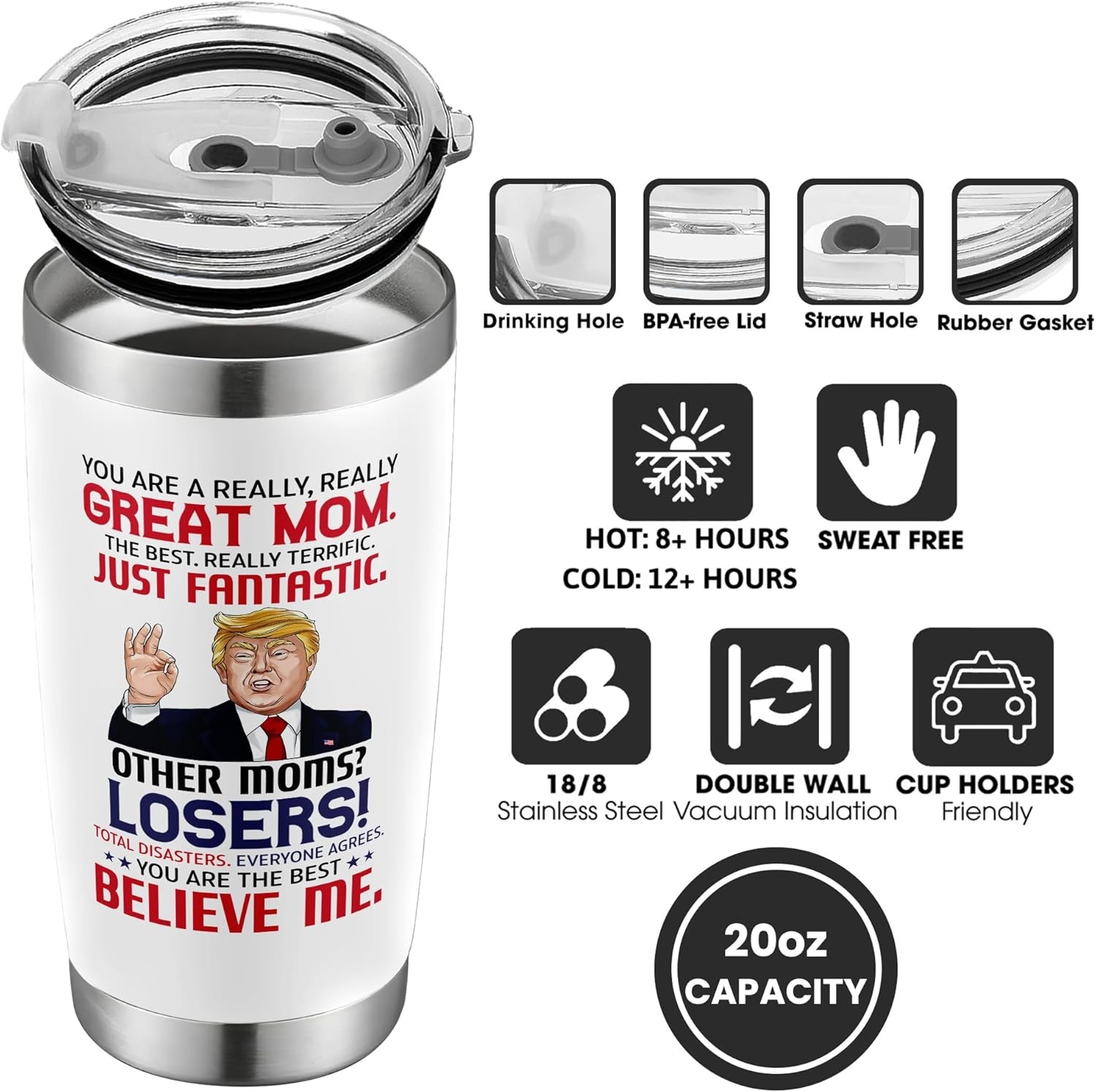 Mom Gift 20oz Stainless Steel Tumbler Birthday Christmas Valentines Day Cup Set