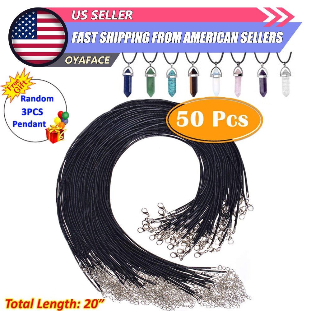 50PCS Necklace Leather Cord Chain Necklace Braided Rope for Jewelry+ 3pc Pendant