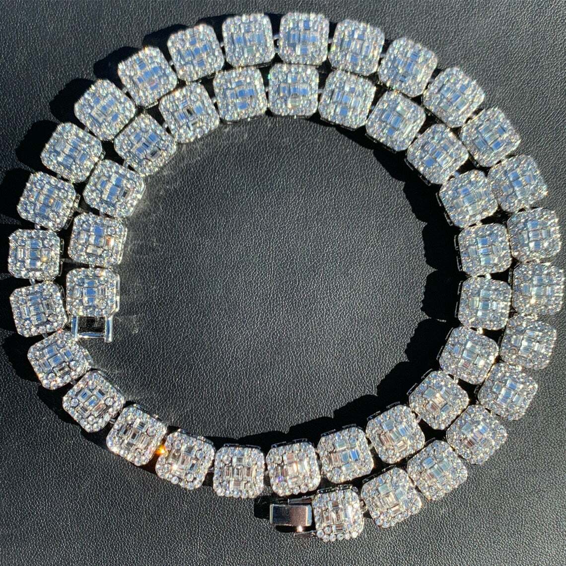 Iced Silver Plated Alloy 8.5″ Bracelet 16″ 18″ 20″ Cubic Zirconia Chain Necklace