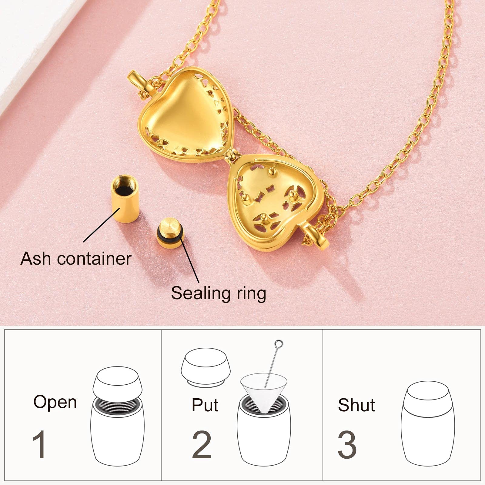Vintage Urn Necklaces for Ashes Heart Locket that Hold Hairs Human Ash 18K Go…