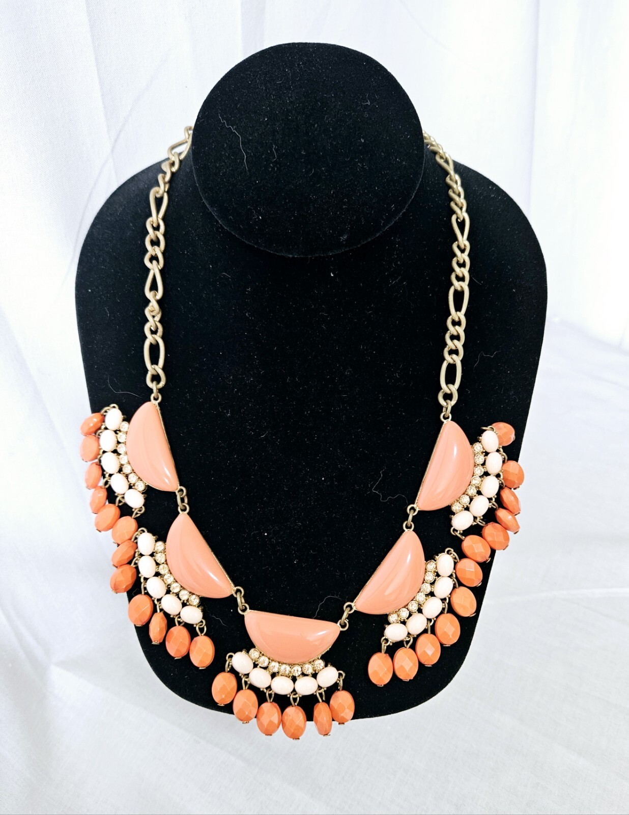Gold Tone Necklace Orange And Pink Beads Pink Crystals J11-1920