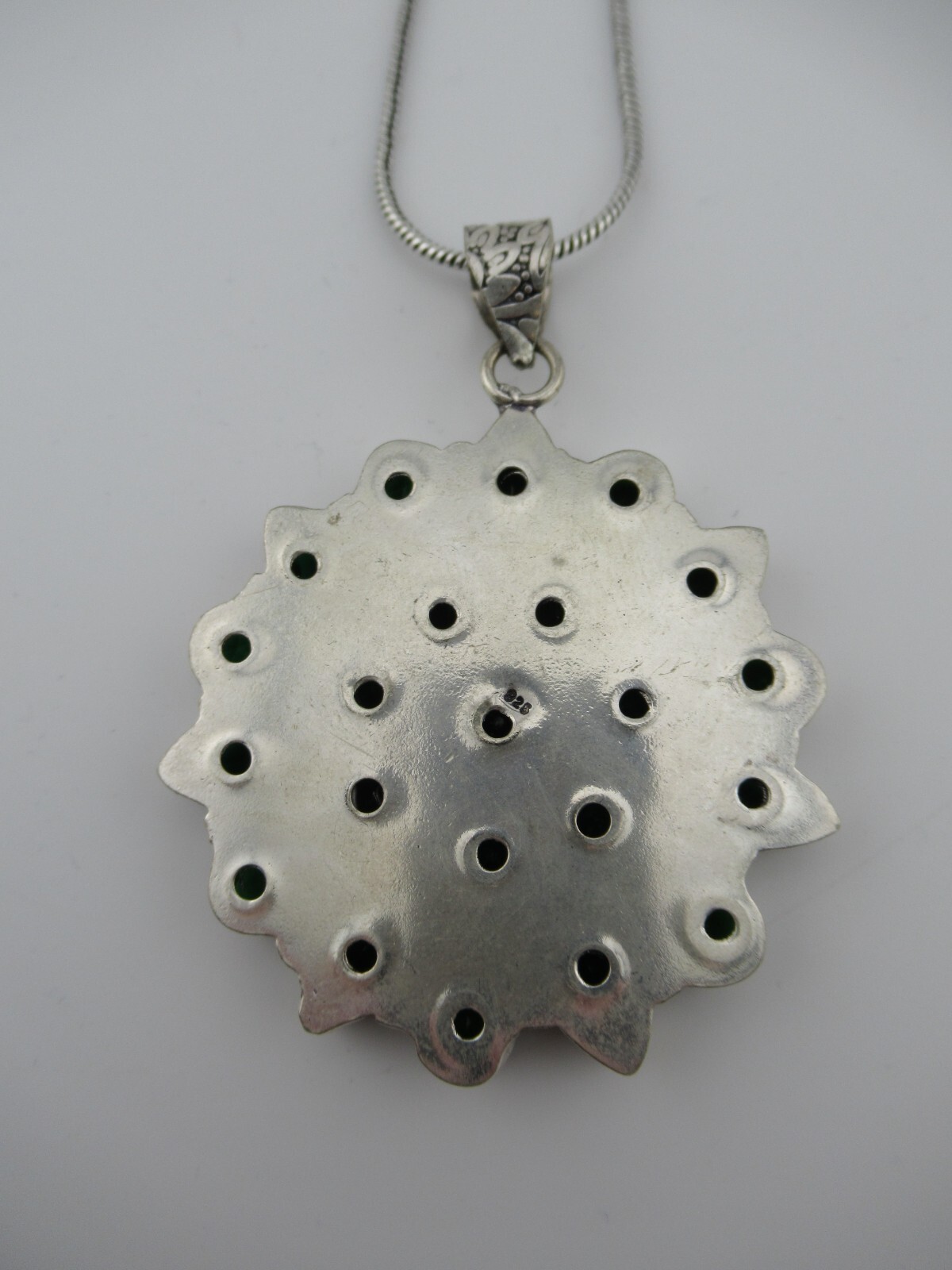 Necklace Pendant Flower Green Cluster Bezel Set Glass Cabs Bold Large Silver