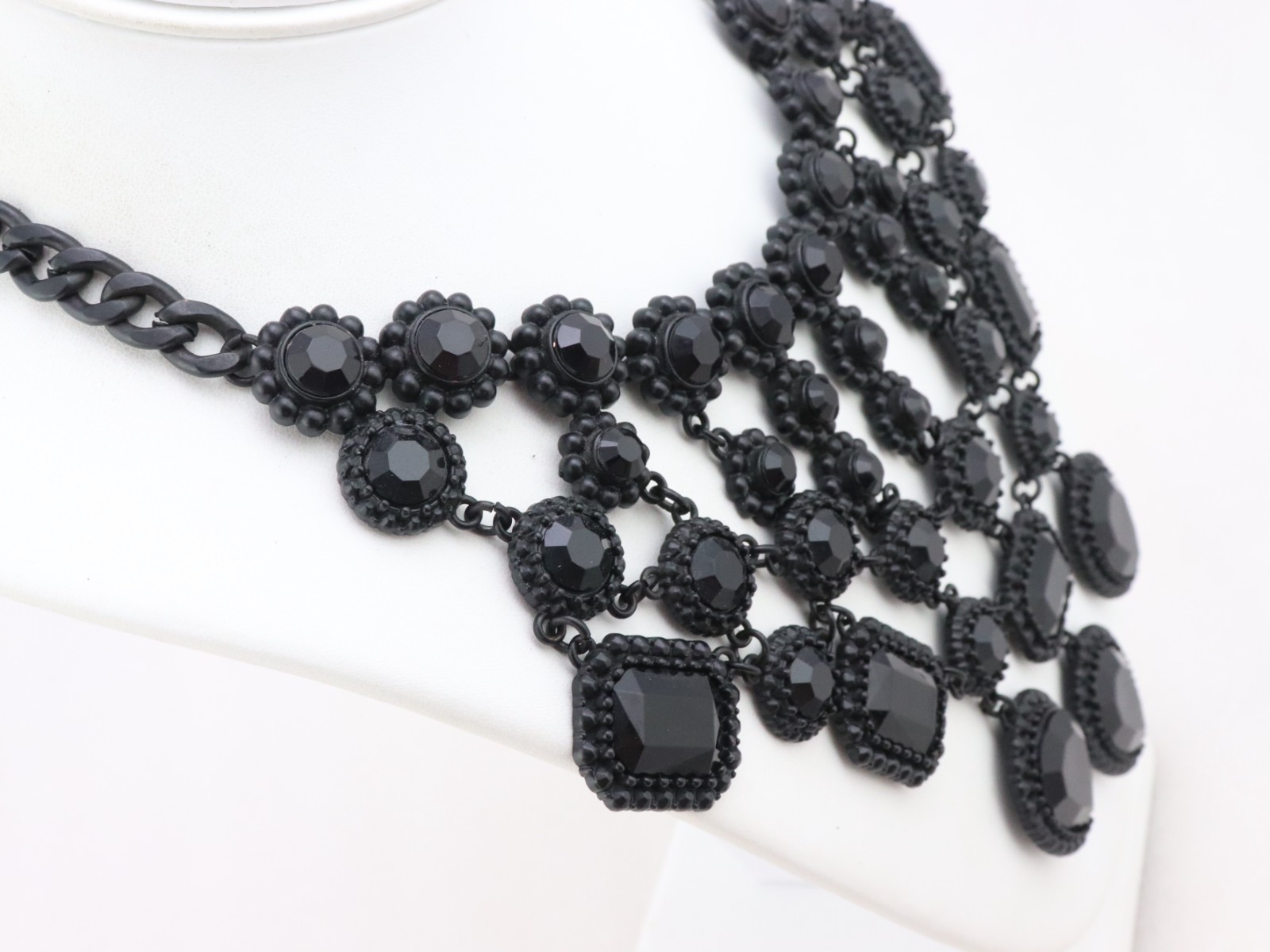 17-20″ ZARA Black Crystal Glass Rhinestone Bib Metal Chain Necklace