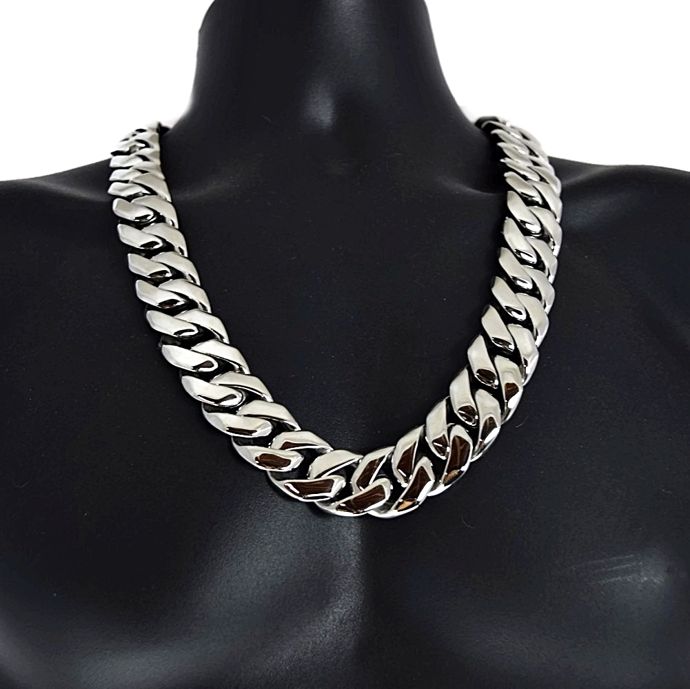 Mens Huge Cuban Link Chain 316L Stainless Steel Silver Necklace 25MM Thick 28″
