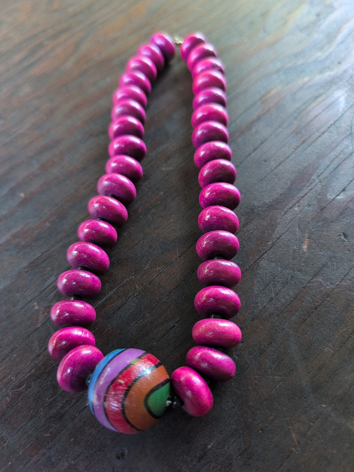 Multicolored Wooden Beaded Necklace 16″in /40cm