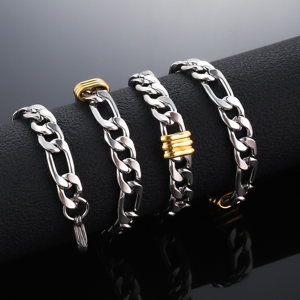 Titanium Figaro Chain Jewelry Set Textured Spacer Beads Minimal Fashion Jewelry