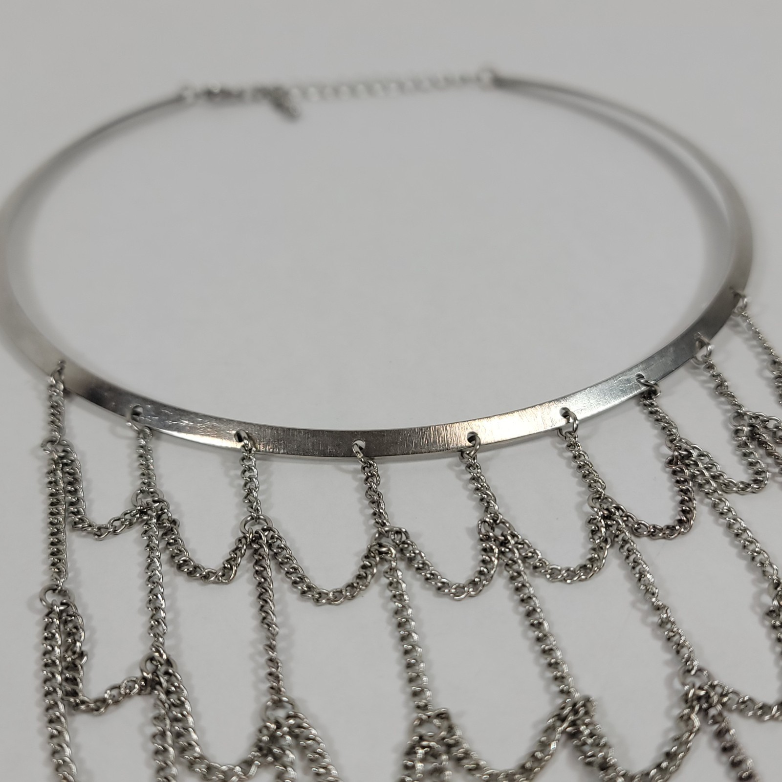 Unique Hoop Collar Chainmail Chainlink Style Silver Tone Metal Necklace Choker